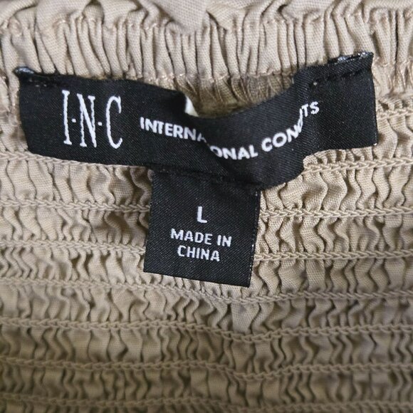 Inc International Concept Puff Sleeve Smocked Blouse Neutral Beige Size L - Picture 6 of 8